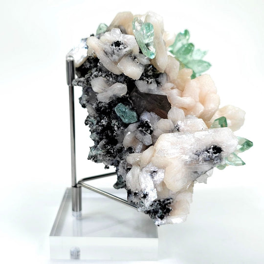 Green Apophyllite Fluorapophyllite Flower & Peach Stilbite, Rare Crystal Cluster Mineral Specimen - Earth Perfection
