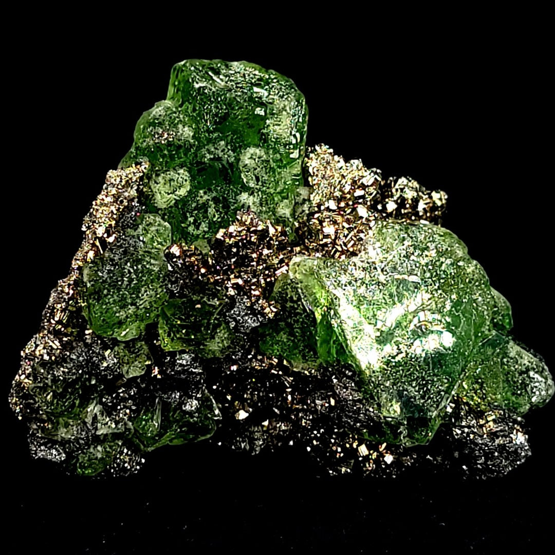 Green Fluorite Pyrite Sphalerite Mineral Specimen Large 3" Crystal Cluster Stone - Earth Perfection