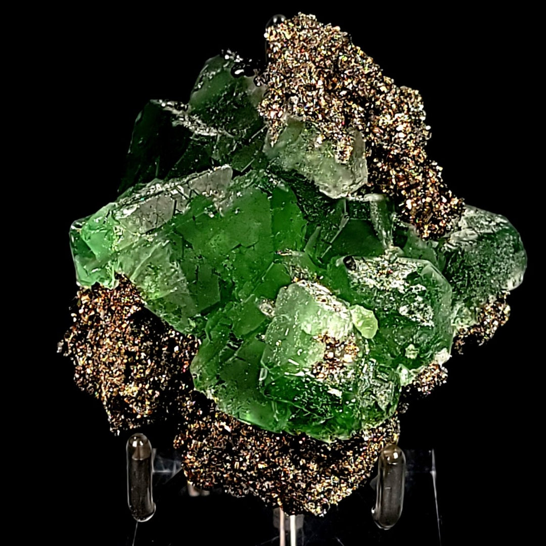 Green Octahedral Fluorite Crystal With Pyritohedron Pyrite Stone And Sphalerite Large Cabinet 3.5" Mineral Specimen - Earth Perfection