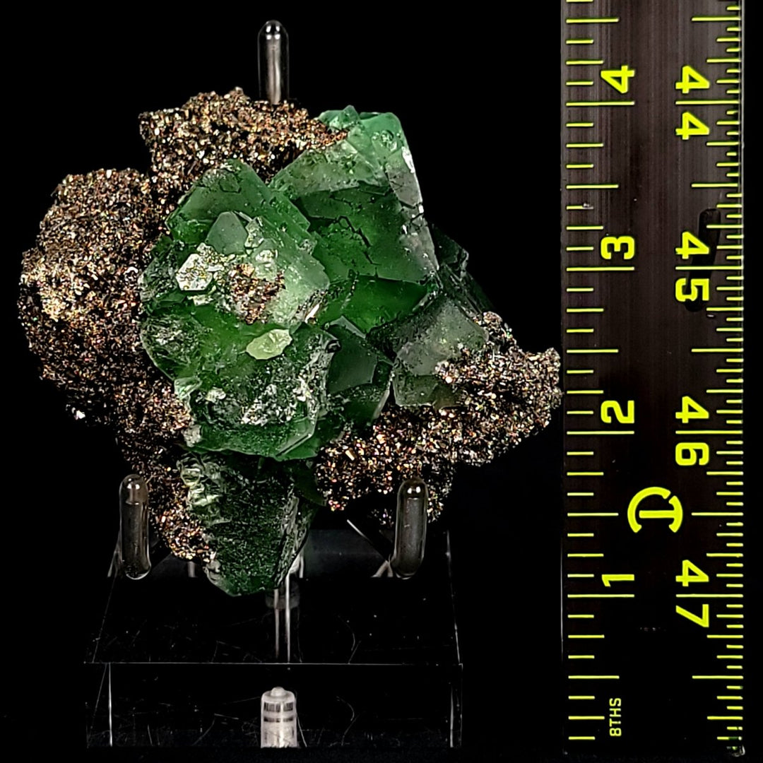 Green Octahedral Fluorite Crystal With Pyritohedron Pyrite Stone And Sphalerite Large Cabinet 3.5" Mineral Specimen - Earth Perfection