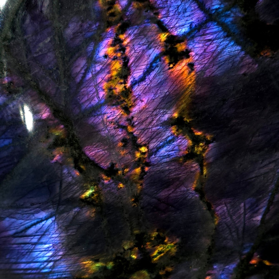 Labradorite Crystal Slab, Purple Flashy Large 11.3 Lb, Spectrolite Stone Slice - Earth Perfection
