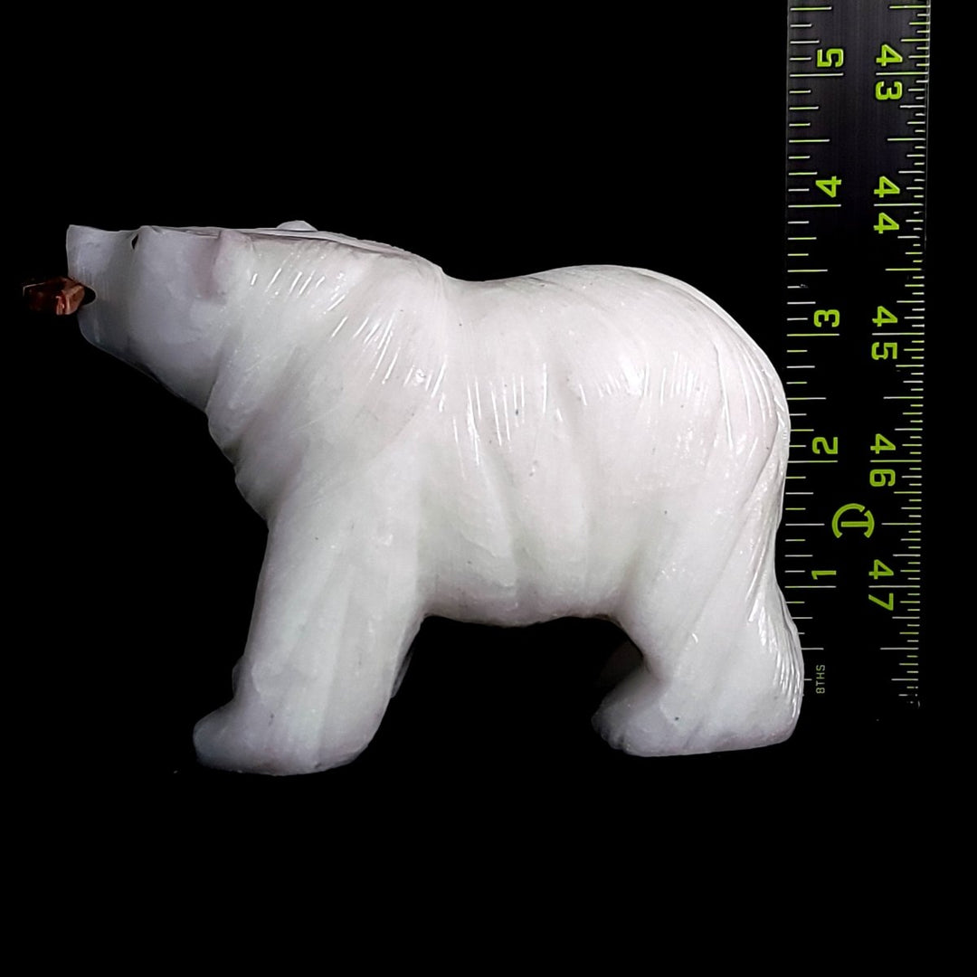 Large Bear Carving, White Crystal Sculpture, Bear With Fish Figurine - Earth Perfection