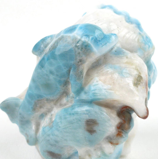 Larimar Dolphin Carving, Blue Atlantis Stone, Crystal Sculpture - Earth Perfection