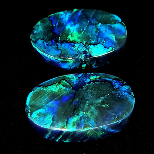 Lightning Ridge Black Opal SET! Large 29cts Natural Blue Green Australian Black Opal Pair! - Earth Perfection