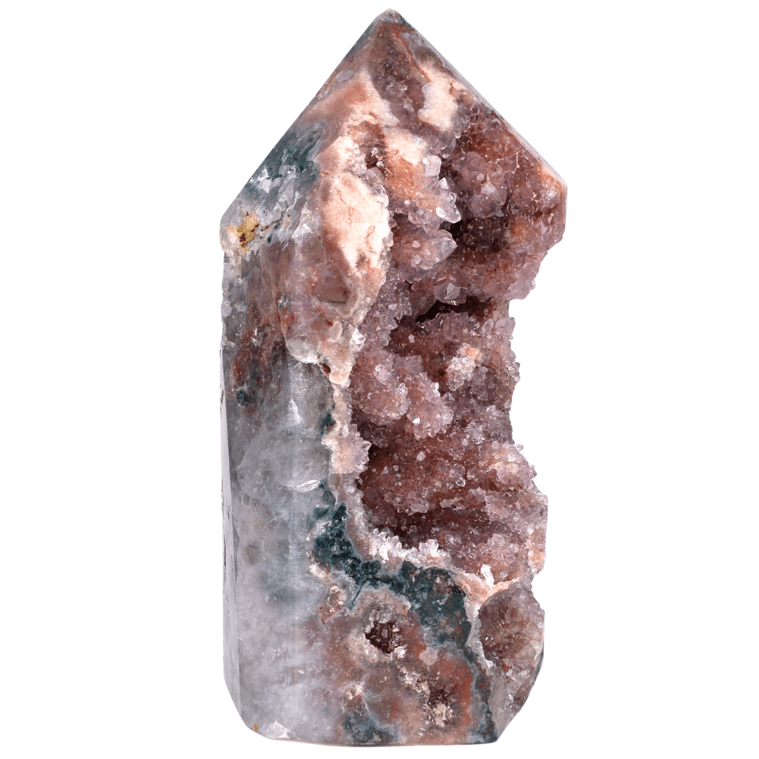 Pink Amethyst Crystal Cluster, Druzy Stalactites & Lodolite Garden Quartz Inclusions - Earth Perfection