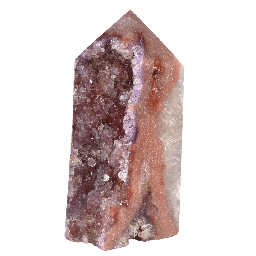 Pink Amethyst Tower With Druzy Quartz, Large Purple Amethyst Geode Crystal - Earth Perfection