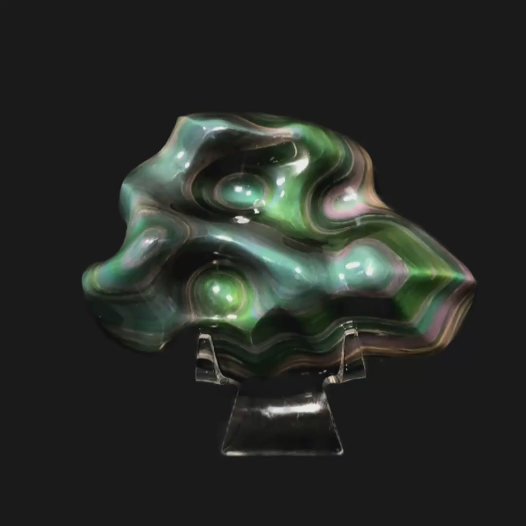 Rainbow Obsidian Crystal Carving, 5.7 Lb Museum-Grade Rare Green Natural Obsidian Sculpture