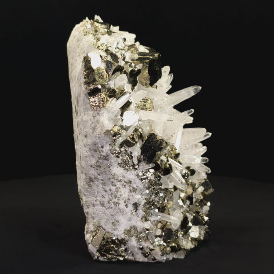 Golden Pyrite & Quartz Freeform Crystal! Large 11 Lbs Standing Mineral Specimen, Huanzala Mine Peru