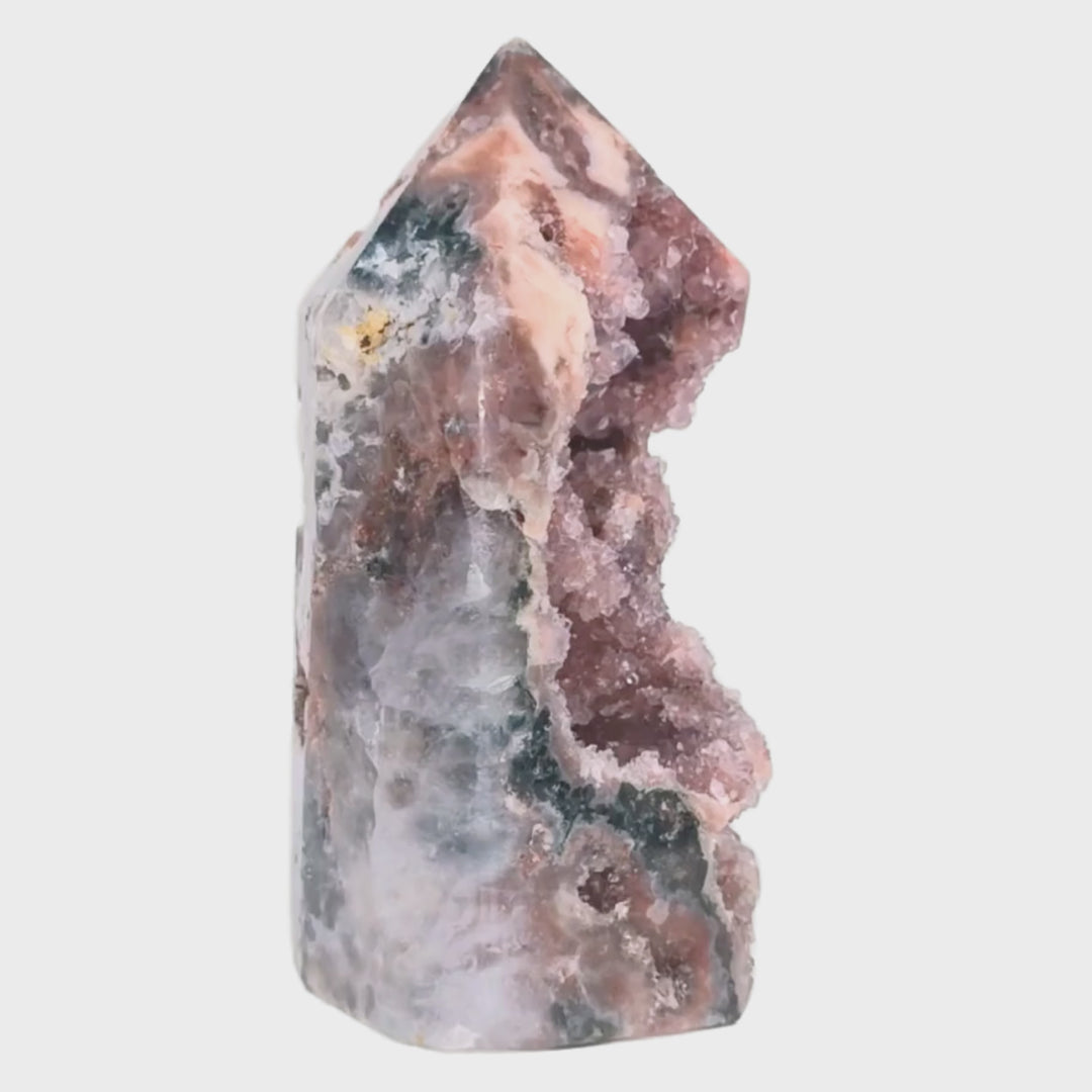 Pink Amethyst Crystal Cluster, Druzy Stalactites & Lodolite Garden Quartz Inclusions