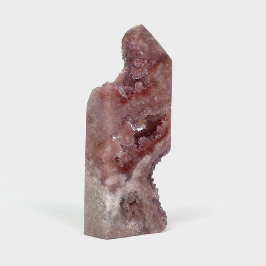 Pink Amethyst Tower With Drusy Crystals, Large Amethyst Geode With Natural Caverns