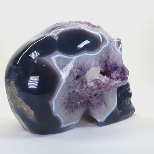 Crystal Skull Large 19 Lbs! Amethyst Geodes With Blue Agate, Big Gemstone Skull Crystal!