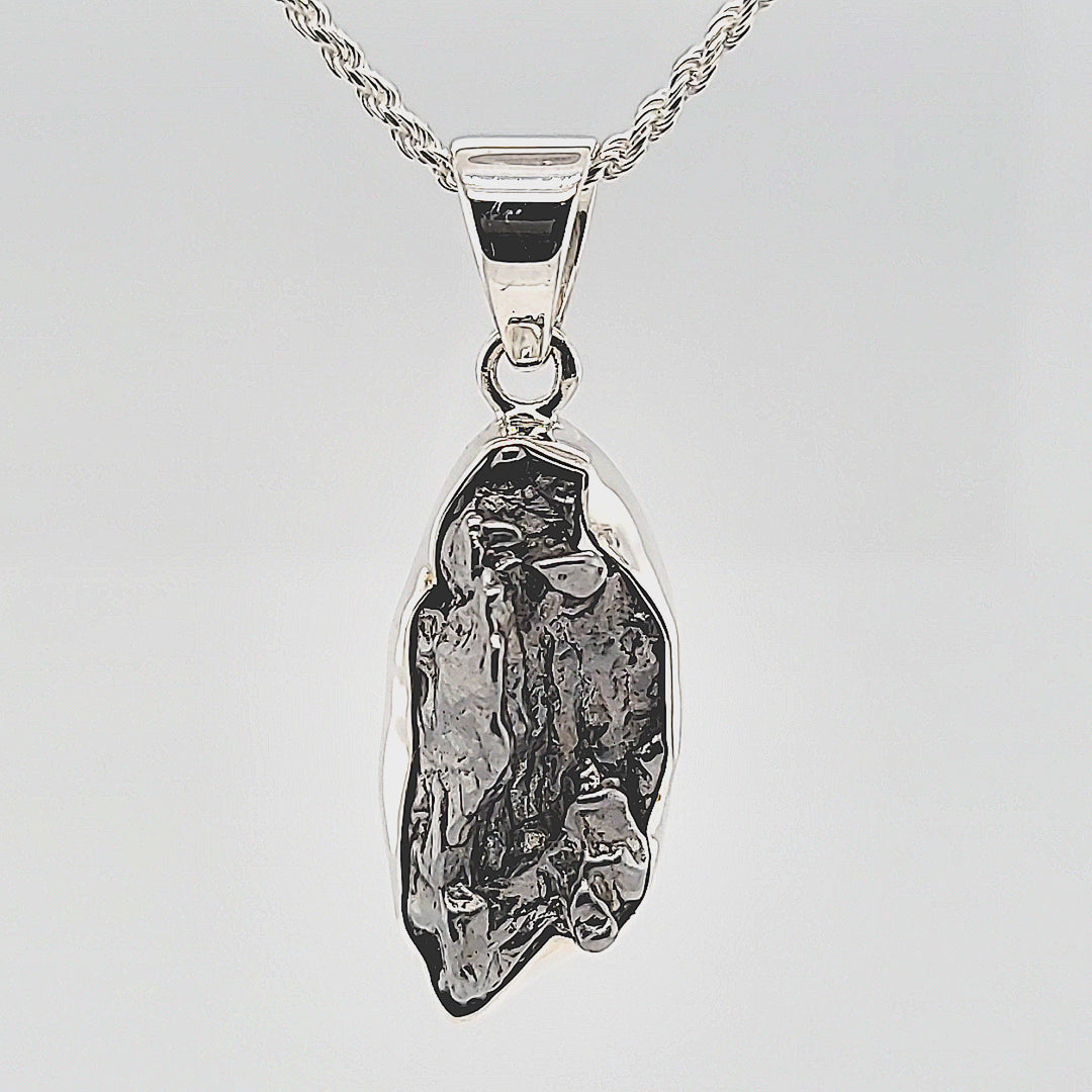 Campo Del Cielo Pendant LARGE 24 Grams Meteorite Rock Necklace Silver Comet Iron Meteorite Stone