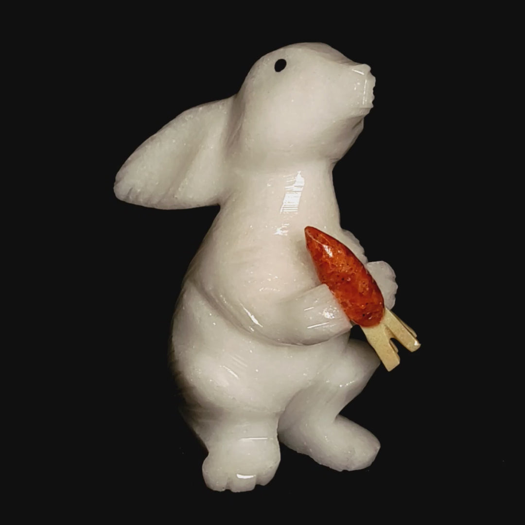 White Rabbit Statue 4.5” Hare Figurine Sculpture, Crystal White Calcite Bunny Art Gift Decor