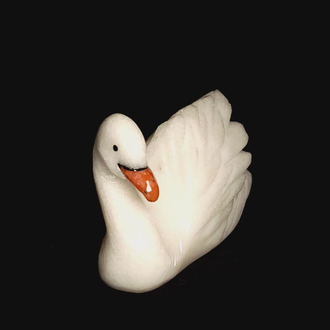 White Calcite Swan Statue Large 5.5” Crystal Swan Figurine Decor Gift Sculpture