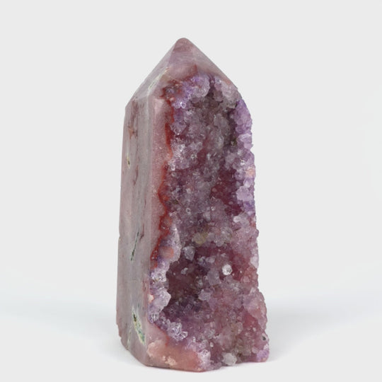 Pink Amethyst Tower With Druzy Quartz, Large Purple Amethyst Geode Crystal