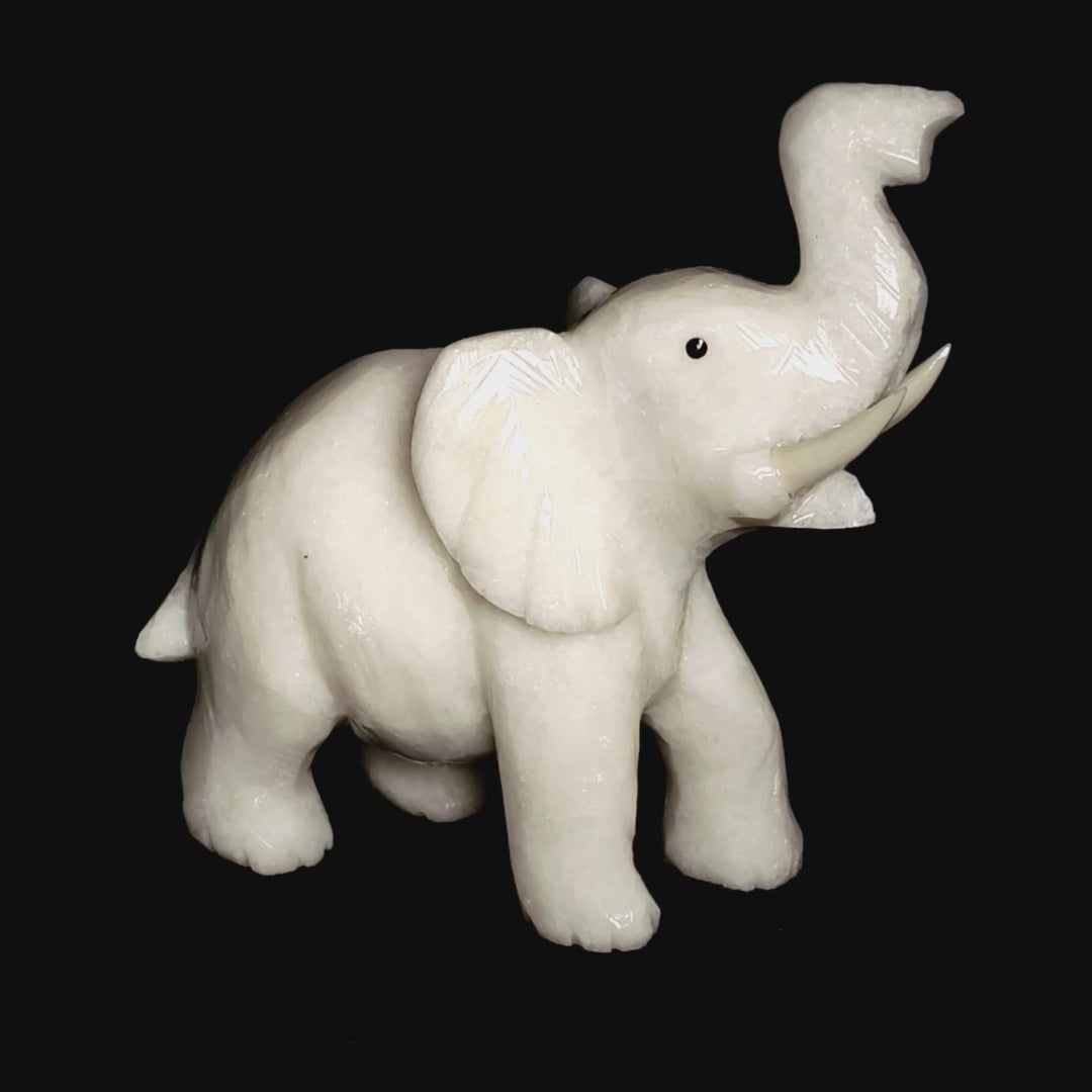 White Calcite Elephant Sculpture, Large 6.5" Hand-Carved Crystal Art Figurine