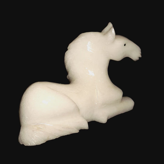 White Horse Sculpture, Equestrian Decor, Hand-Carved Calcite Horse Crystal