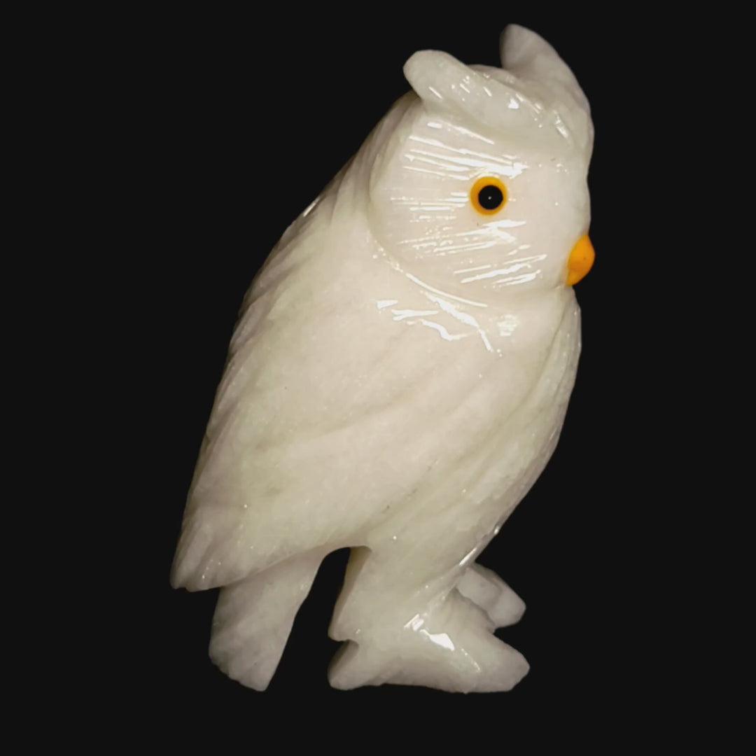 White Calcite Snowy Owl Statue Large 5.5” Crystal Owl Figurine Decor Gift Sculpture