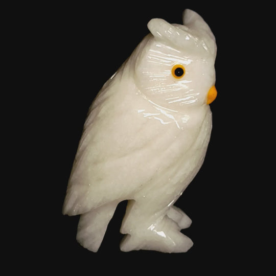 White Calcite Snowy Owl Statue Large 5.5” Crystal Owl Figurine Decor Gift Sculpture