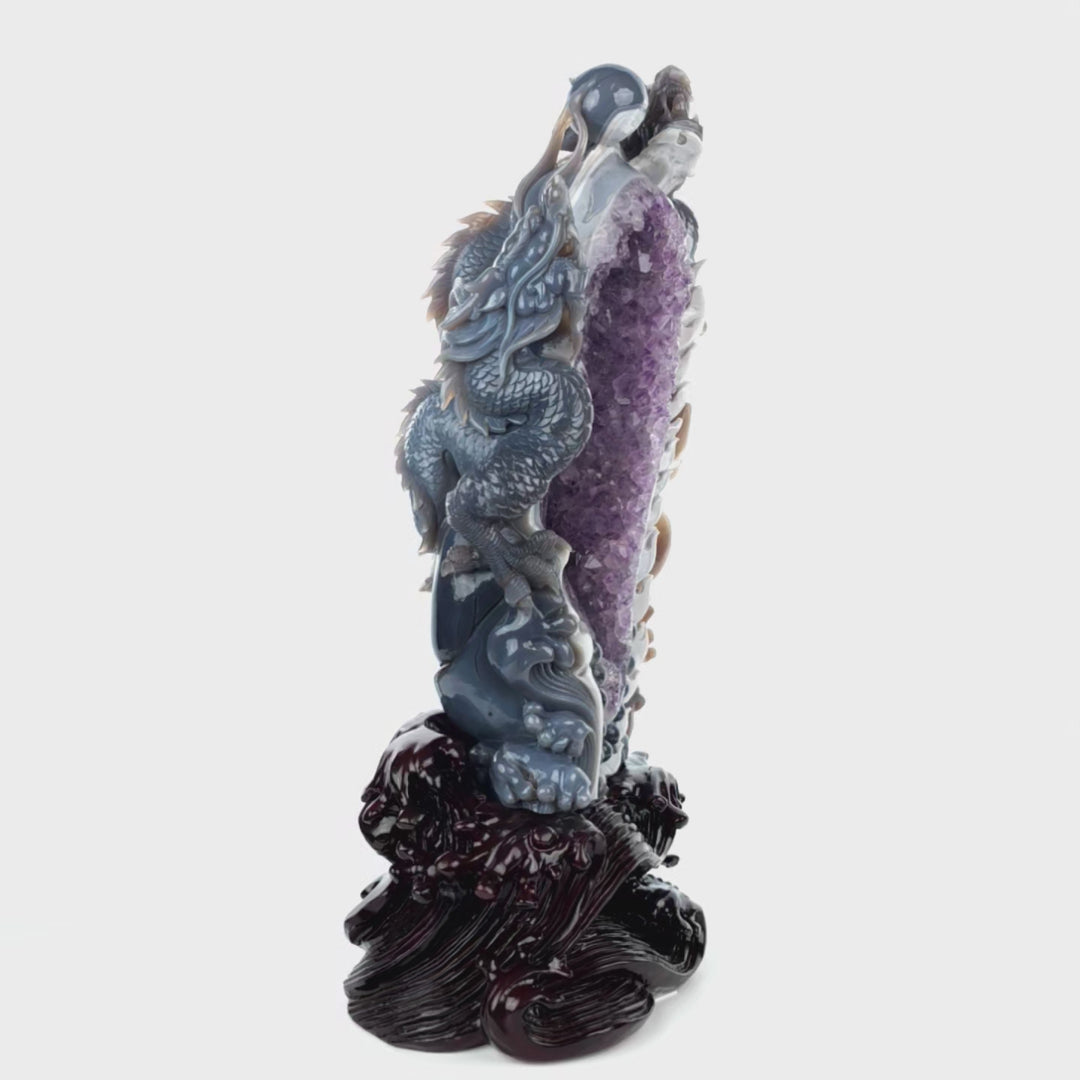 Dragon Sculpture Crystal Carving Extra Large 38 Lbs Giant Agate Amethyst Dragon Art Statue