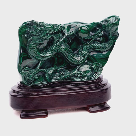 Malachite Dragon Stone, Crystal Home Decor Gift, Green Chinese Dragon Sculpture Statue!