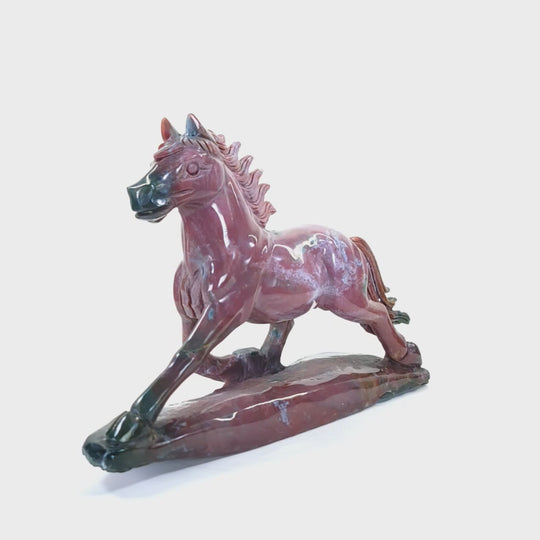 Ocean Jasper Horse Sculpture, Large Rainbow Horse Crystal Carving, Running Horse Statue!