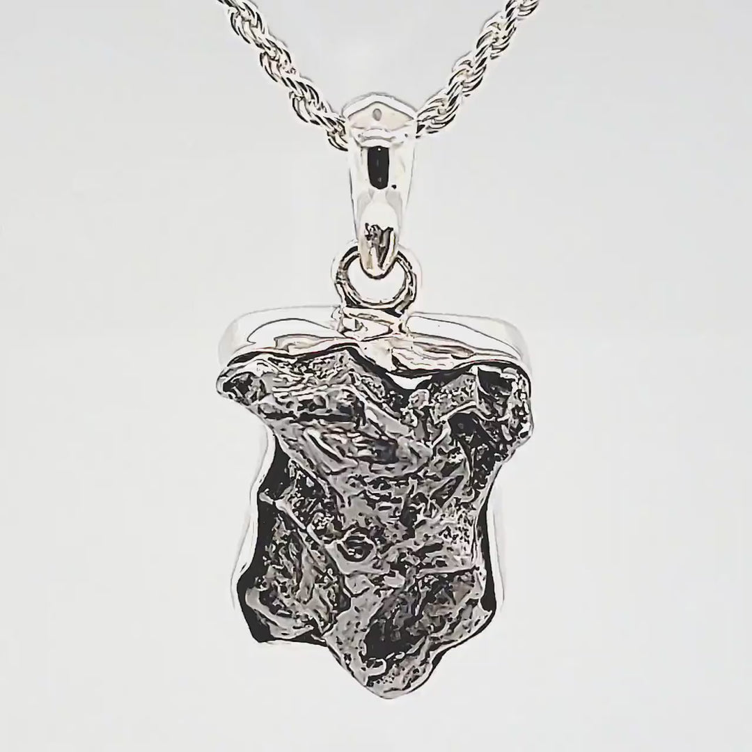 Campo Del Cielo Pendant! LARGE 15 Grams Meteorite Rock Necklace, Silver Comet Iron Meteorite Stone!