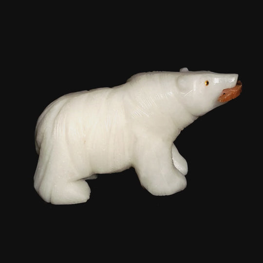 White Bear Crystal Sculpture, Stone Bear Fish Carving, Bear Decor Figurine