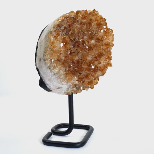 Citrine Crystal Cluster Geode & White Calcite, Rare & Unique Stalactite! Golden Citrine Mineral Stone On Stand!