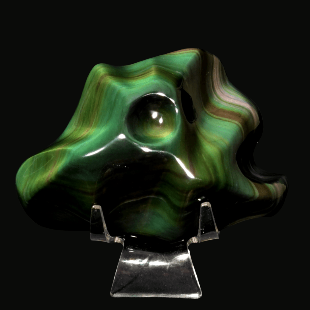 Rainbow Obsidian Crystal Carving, 5.7 Lb Museum - Grade Rare Green Natural Obsidian Sculpture - Earth Perfection