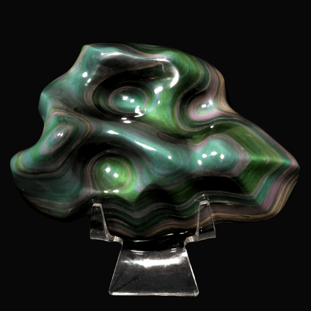 Rainbow Obsidian Crystal Carving, 5.7 Lb Museum - Grade Rare Green Natural Obsidian Sculpture - Earth Perfection