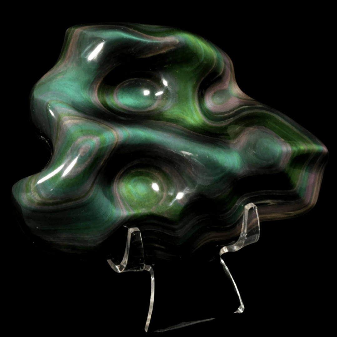 Rainbow Obsidian Crystal Carving, 5.7 Lb Museum - Grade Rare Green Natural Obsidian Sculpture - Earth Perfection
