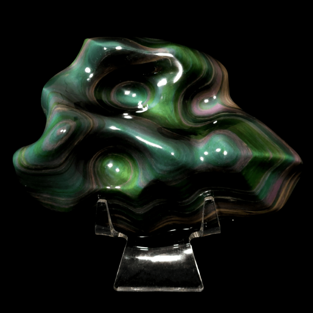 Rainbow Obsidian Crystal Carving, 5.7 Lb Museum - Grade Rare Green Natural Obsidian Sculpture - Earth Perfection