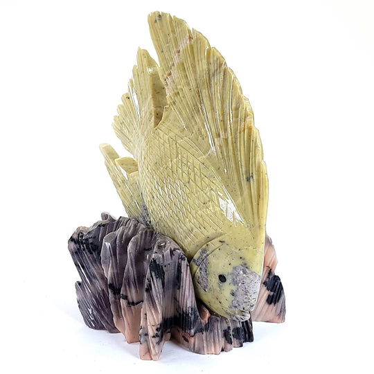 Tropical Dolomite Fish Sculpture Carving, Large 7" Coastal Art Figurine Carving - Earth Perfection