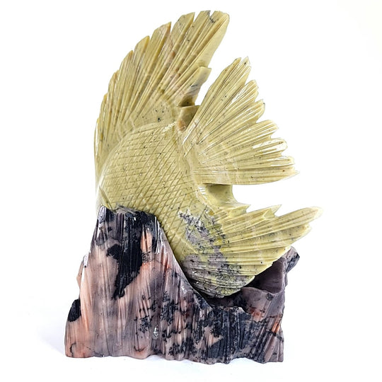 Tropical Dolomite Fish Sculpture Carving, Large 7" Coastal Art Figurine Carving - Earth Perfection