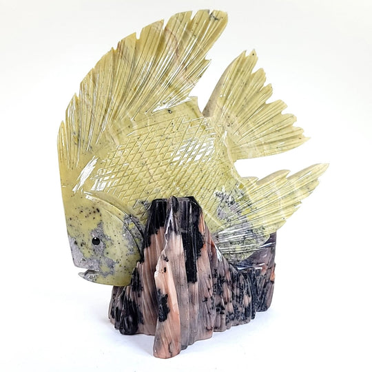 Tropical Dolomite Fish Sculpture Carving, Large 7" Coastal Art Figurine Carving - Earth Perfection