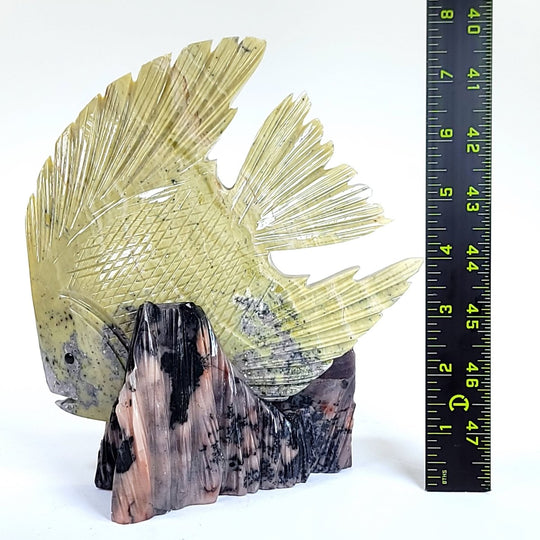 Tropical Dolomite Fish Sculpture Carving, Large 7" Coastal Art Figurine Carving - Earth Perfection