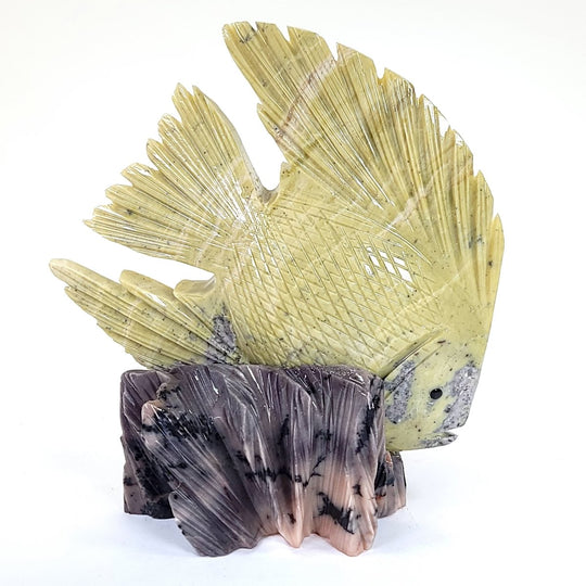 Tropical Dolomite Fish Sculpture Carving, Large 7" Coastal Art Figurine Carving - Earth Perfection