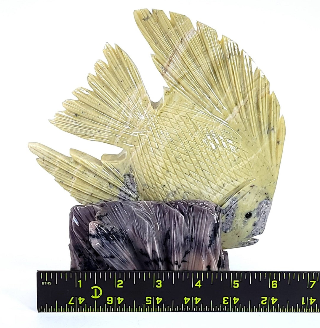 Tropical Dolomite Fish Sculpture Carving, Large 7" Coastal Art Figurine Carving - Earth Perfection