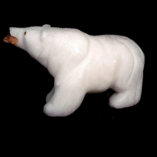 White Bear Crystal Sculpture, Stone Bear Fish Carving, Bear Decor Figurine - Earth Perfection