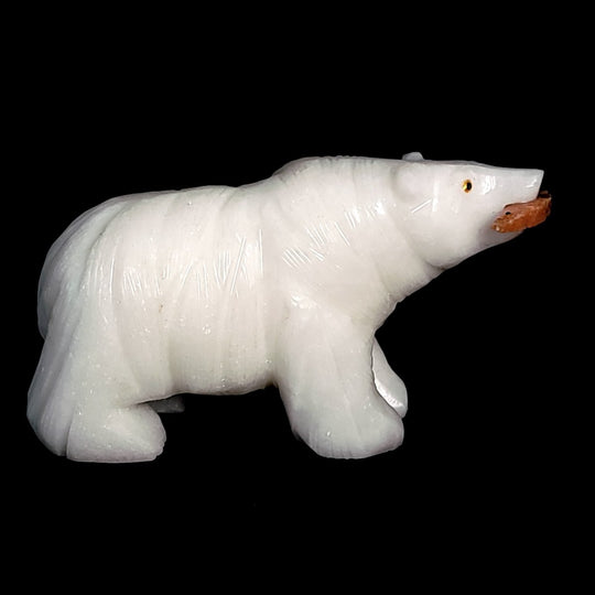 White Bear Crystal Sculpture, Stone Bear Fish Carving, Bear Decor Figurine - Earth Perfection