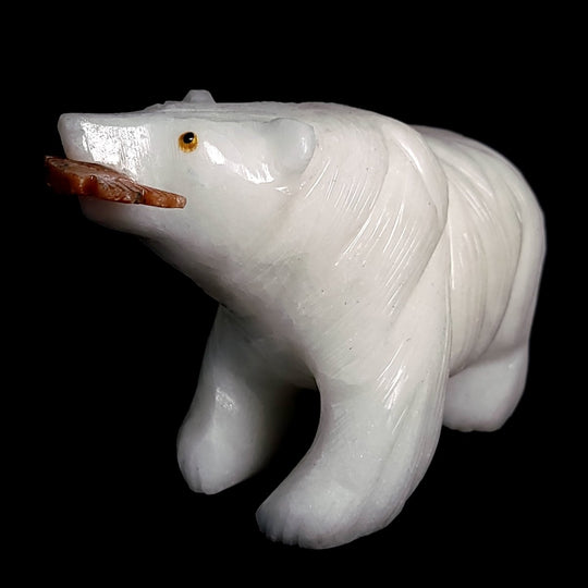White Bear Crystal Sculpture, Stone Bear Fish Carving, Bear Decor Figurine - Earth Perfection