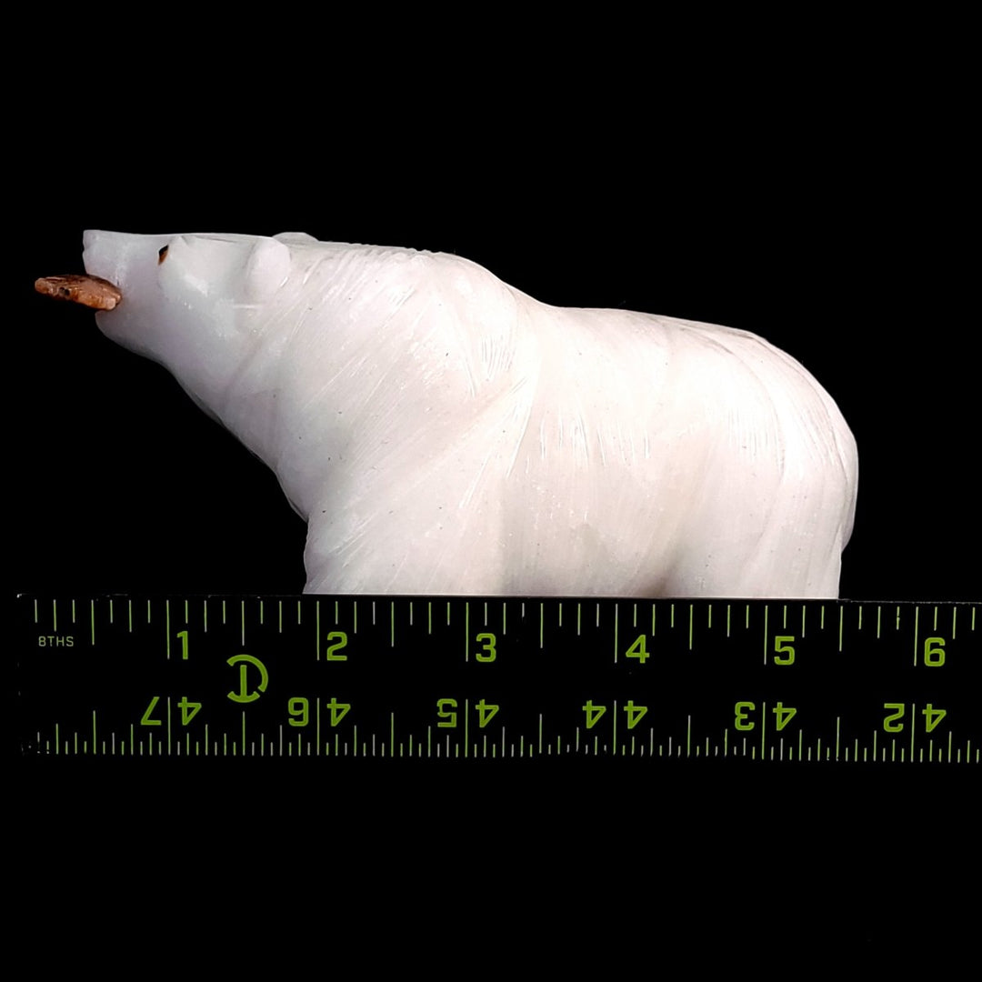 White Bear Crystal Sculpture, Stone Bear Fish Carving, Bear Decor Figurine - Earth Perfection