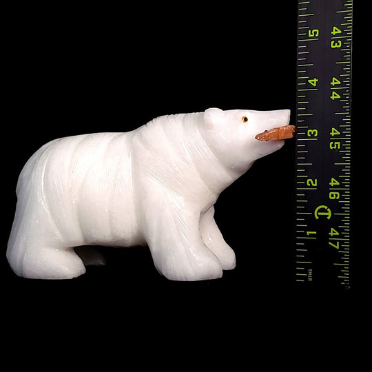 White Bear Crystal Sculpture, Stone Bear Fish Carving, Bear Decor Figurine - Earth Perfection