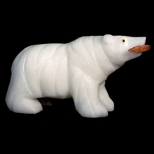 White Bear Crystal Sculpture, Stone Bear Fish Carving, Bear Decor Figurine - Earth Perfection