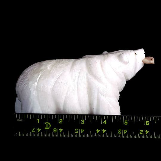 White Bear Crystal Sculpture, Stone Bear Fish Carving, Bear Figurine Cabin Home Decor - Earth Perfection