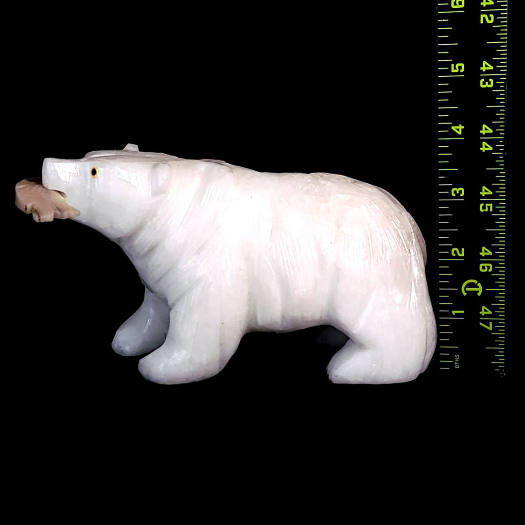 White Bear Crystal Sculpture, Stone Bear Fish Carving, Bear Figurine Cabin Home Decor - Earth Perfection