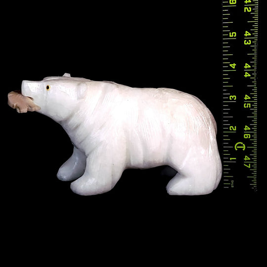 White Bear Crystal Sculpture, Stone Bear Fish Carving, Bear Figurine Cabin Home Decor - Earth Perfection