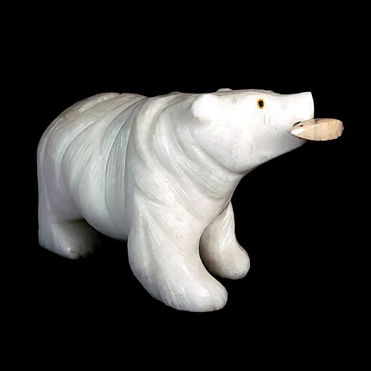 White Bear Crystal Sculpture, Stone Bear Fish Carving, Bear Figurine Cabin Home Decor - Earth Perfection