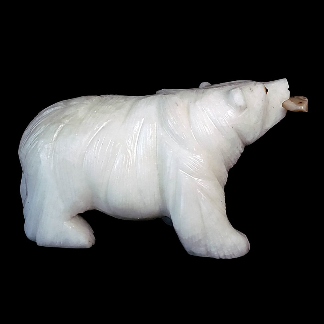 White Bear Crystal Sculpture, Stone Bear Fish Carving, Bear Figurine Cabin Home Decor - Earth Perfection